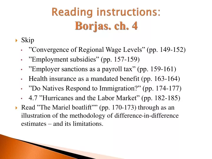 reading instructions borjas ch 4