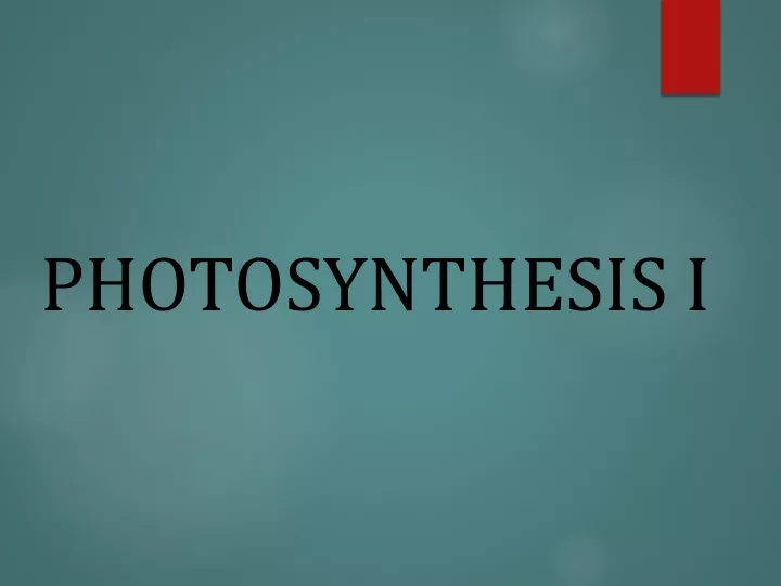 photosynthesis i