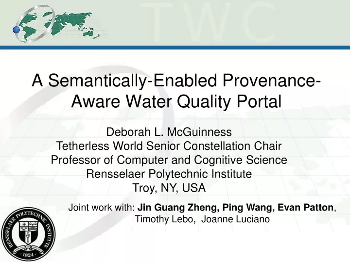 a semantically enabled provenance aware water quality portal