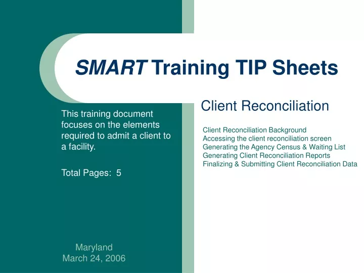 smart training tip sheets