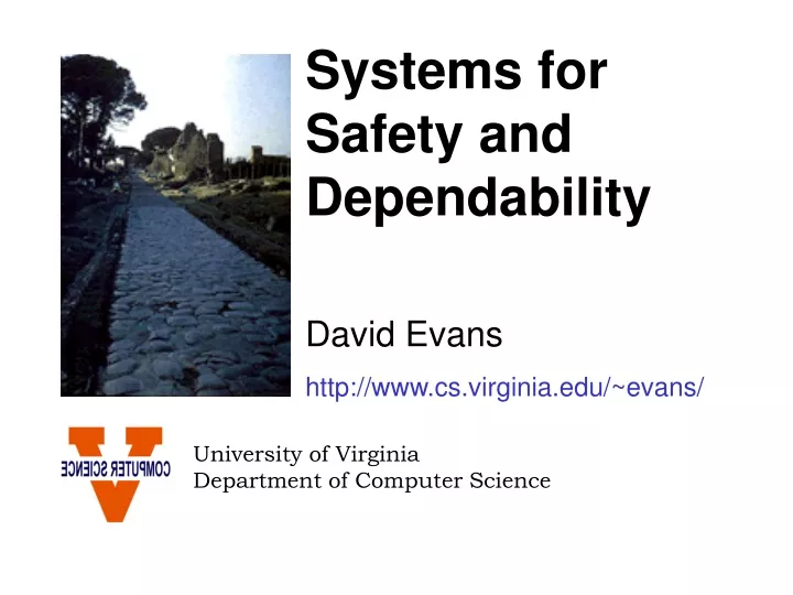 systems for safety and dependability david evans