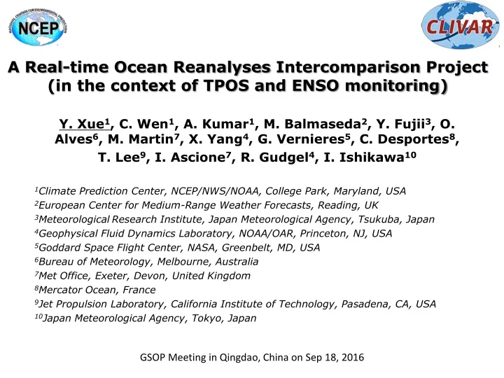 a real time ocean reanalyses intercomparison project in the context of tpos and enso monitoring