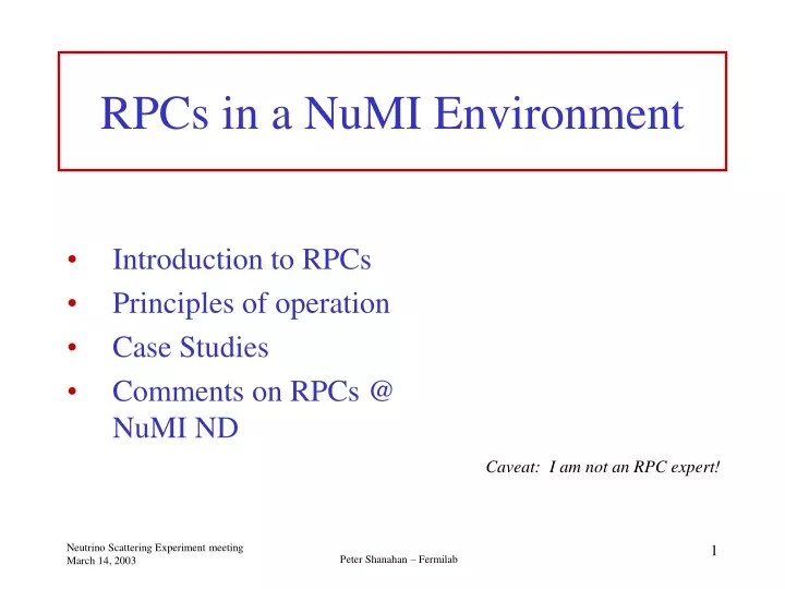 rpcs in a numi environment
