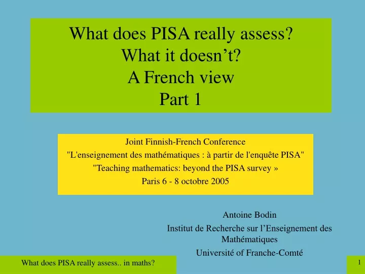 what does pisa really assess what it doesn t a french view part 1