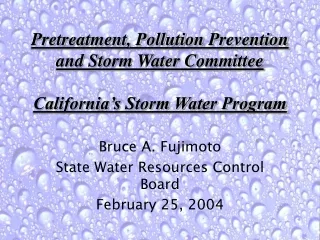 Pretreatment, Pollution Prevention and Storm Water Committee California’s Storm Water Program