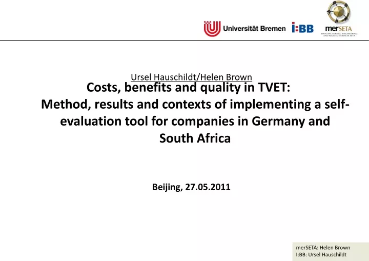 costs benefits and quality in tvet method results