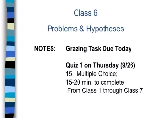 Class 6  Problems &amp; Hypotheses   NOTES:  	Grazing Task Due Today 			Quiz 1 on Thursday (9/26)