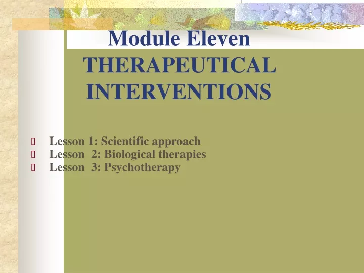 module eleven therapeutical interventions