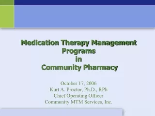 Medication Therapy Management Programs in  Community Pharmacy