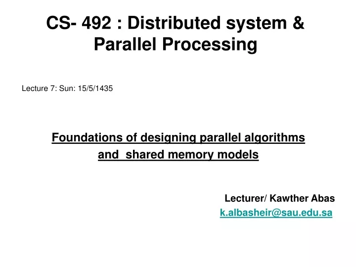 cs 492 distributed system parallel processing