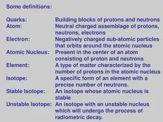 Some definitions: Quarks:  		Building blocks of protons and neutrons