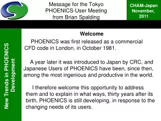 Message for the Tokyo  PHOENICS-User Meeting from Brian Spalding
