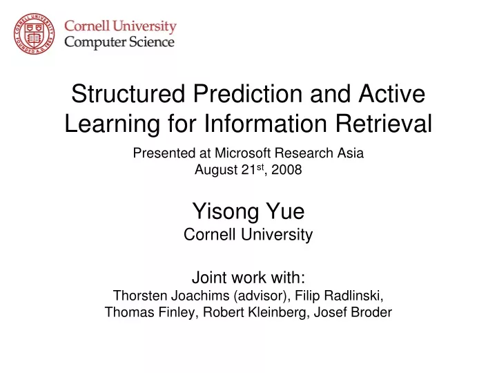 structured prediction and active learning for information retrieval
