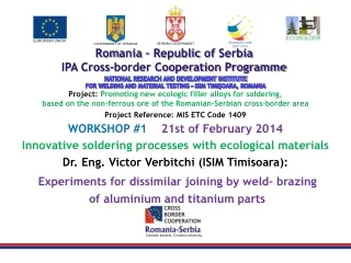 Rom a nia  – Republic  of  Serbia IPA Cross-border Cooperation Programme