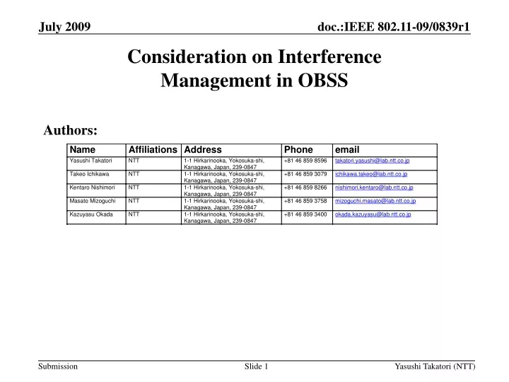consideration on interference management in obss