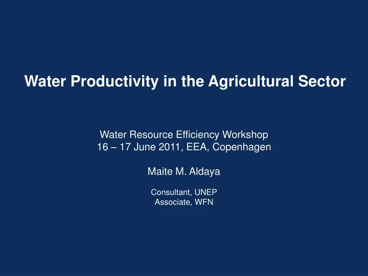 water productivity in the agricultural sector