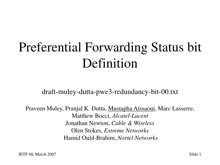preferential forwarding status bit definition