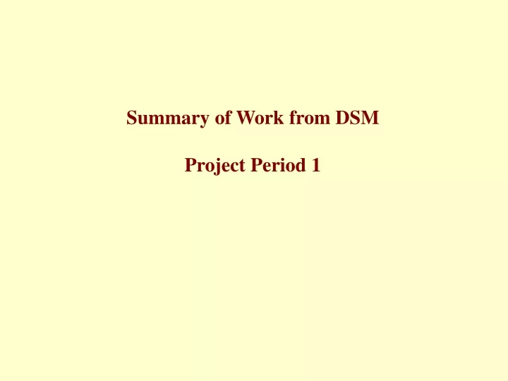 summary of work from dsm project period 1