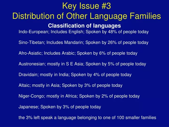key issue 3 distribution of other language families