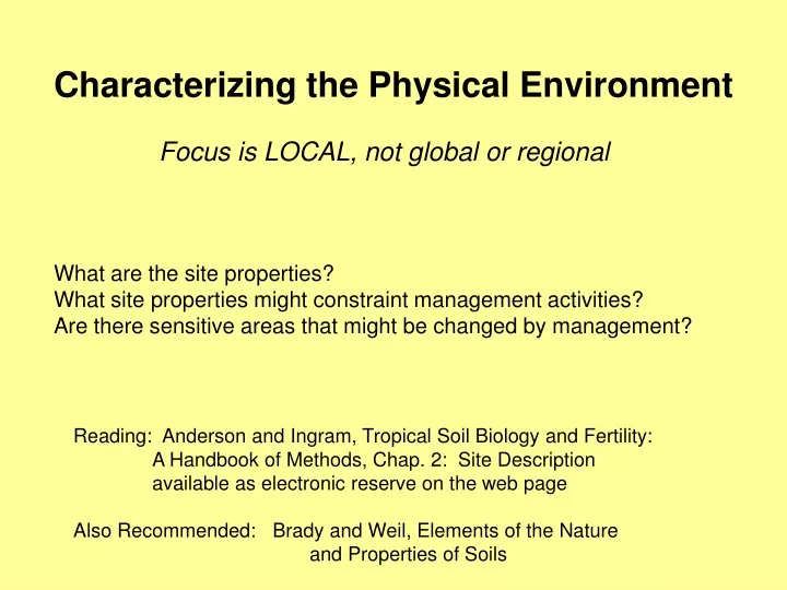 characterizing the physical environment