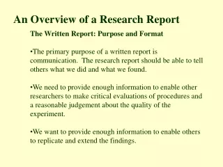 An Overview of a Research Report