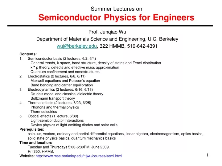 summer lectures on semiconductor physics