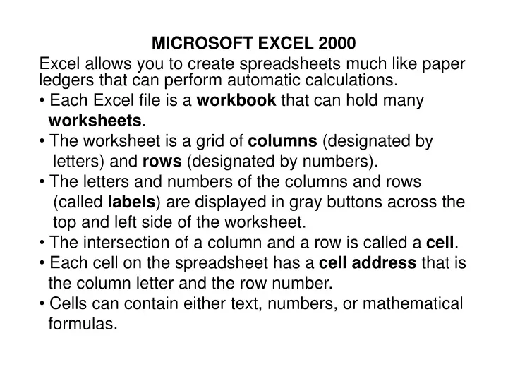 microsoft excel 2000 excel allows you to create