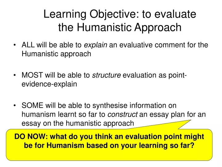 learning objective to evaluate the humanistic approach
