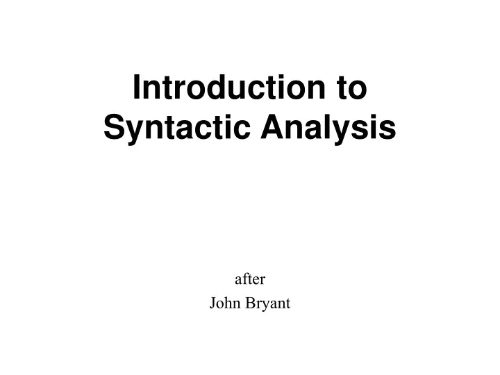 introduction to syntactic analysis