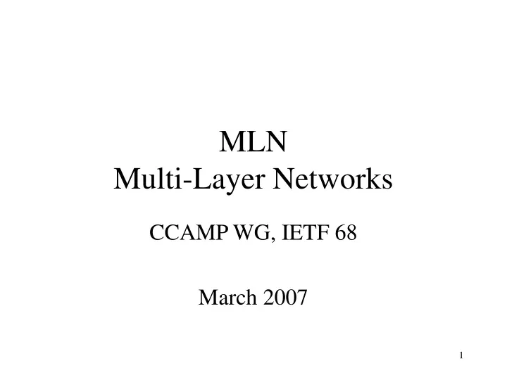 mln multi layer networks