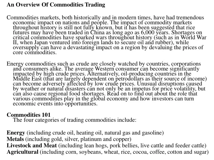 an overview of commodities trading commodities