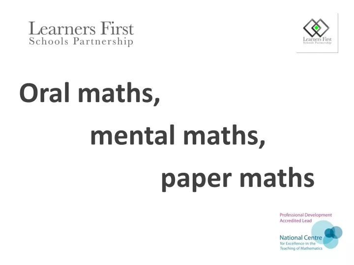 oral maths mental maths paper maths