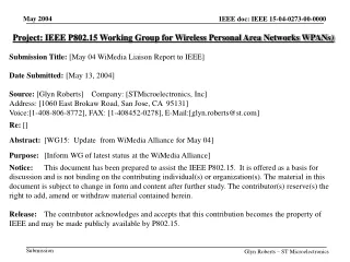 Project: IEEE P802.15 Working Group for Wireless Personal Area Networks WPANs)