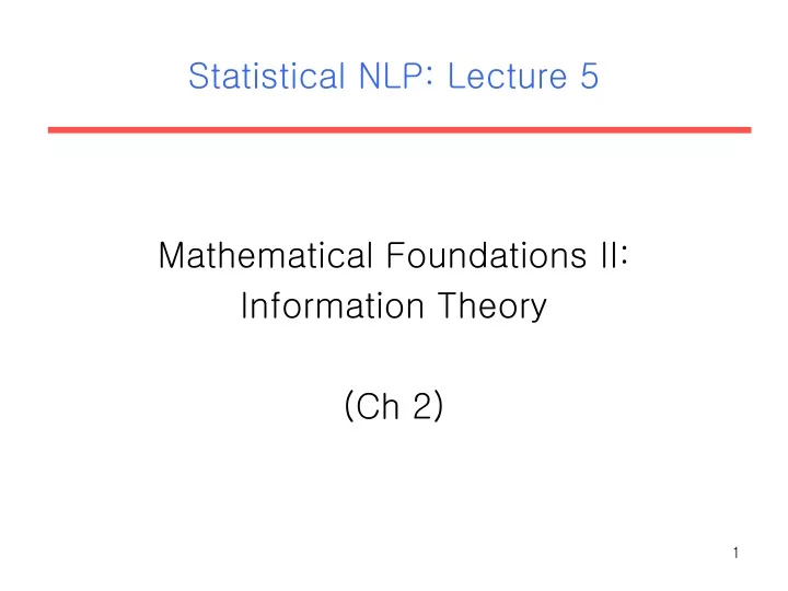 statistical nlp lecture 5
