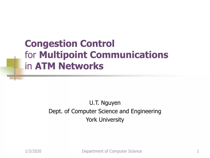 congestion control for multipoint communications in atm networks