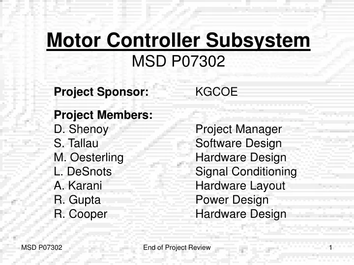 motor controller subsystem msd p07302