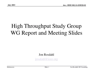 High Throughput Study Group WG Report and Meeting Slides