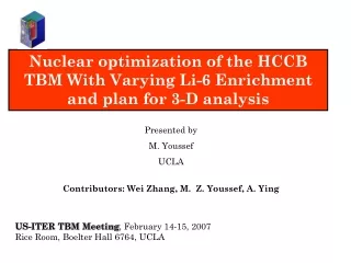 Nuclear optimization of the HCCB TBM With Varying Li-6 Enrichment and plan for 3-D analysis