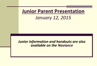 Junior Parent Presentation January 12, 2015