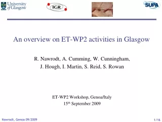 An overview on ET-WP2 activities in Glasgow