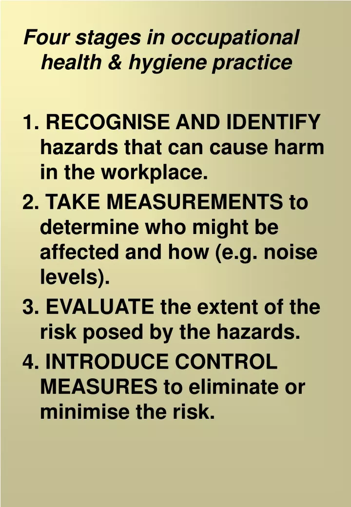 four stages in occupational health hygiene