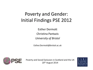 Poverty and Gender: Initial Findings PSE 2012
