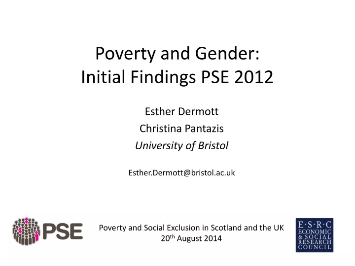 poverty and gender initial findings pse 2012