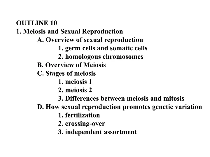 outline 10 1 meiosis and sexual reproduction