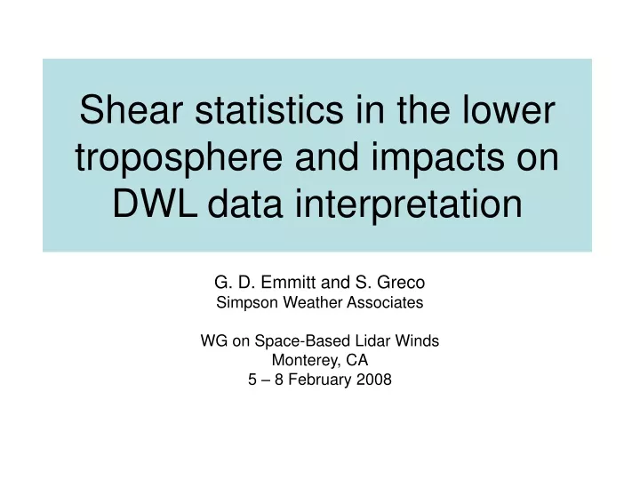 shear statistics in the lower troposphere and impacts on dwl data interpretation