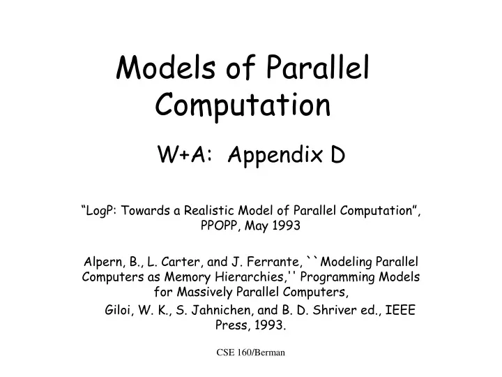 models of parallel computation