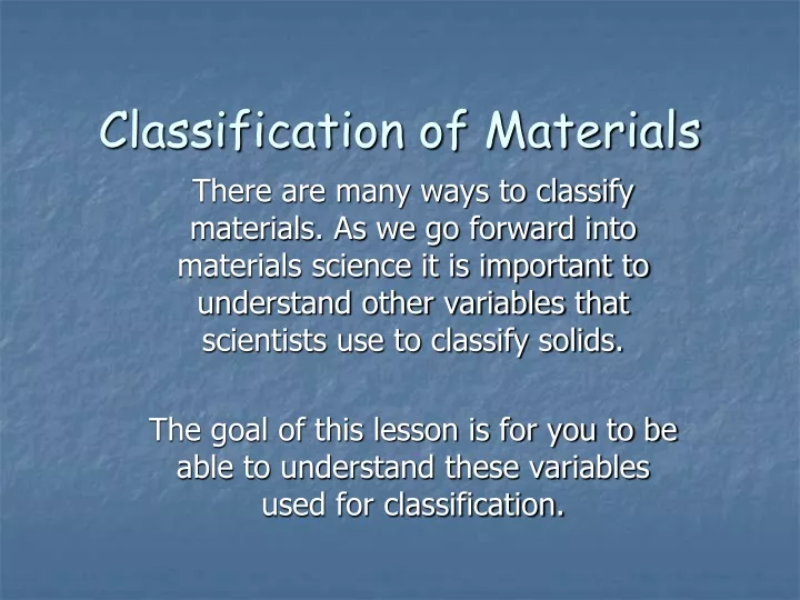 classification of materials