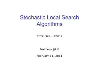 Stochastic Local Search Algorithms