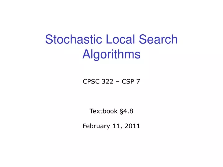 stochastic local search algorithms