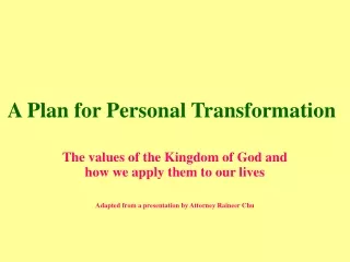 A Plan for Personal Transformation